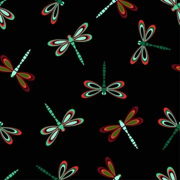 Dragonfly pattern on black Stock Illustration