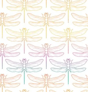Dragonfly pattern seamless vector illustration. Insect pattern background gold Stock Illustration