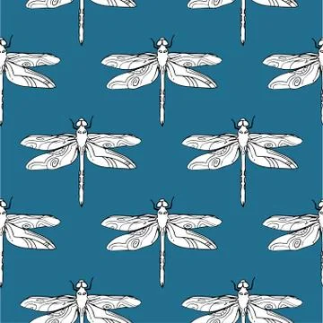 Dragonfly seamless pattern vector hand drawn Stock Illustration