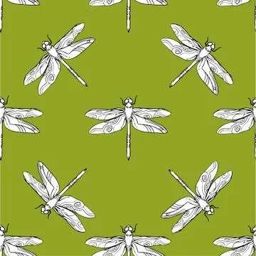 Dragonfly seamless pattern vector hand drawn illustration.. Stock Illustration