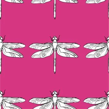 Dragonfly seamless pattern vector hand drawn illustration.. Stock Illustration