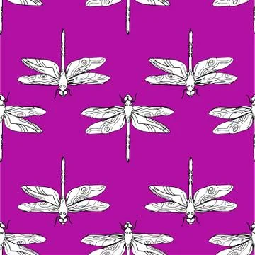 Dragonfly seamless pattern vector hand drawn illustration.. Stock Illustration