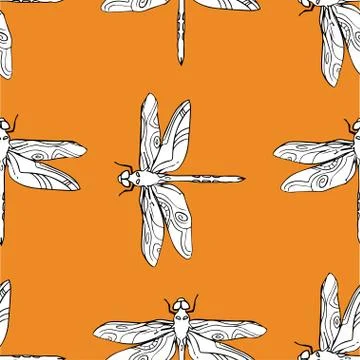 Dragonfly seamless pattern vector hand drawn illustration.. Stock Illustration