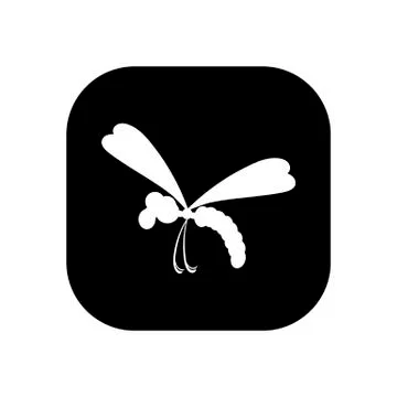 Dragonfly - vector logo icon for web. white on black. Minimalistic cartoon st Illustrazione stock