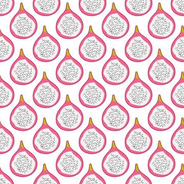 Dragonfruit pattern. Tropical exotic fruit. Half Pink Pitaya with sweet white Stock Illustration