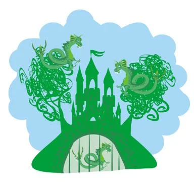 Dragons attacking the castle Stock Illustration