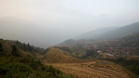Dragon's Backbone Rice Terraces, Guangxi, Kwangsi, China Stock Footage 111852434