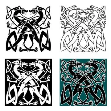 Dragons celtic knot vintage pattern Stock Illustration