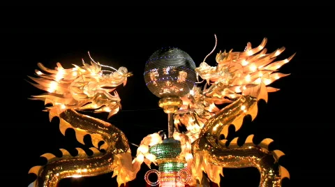 Dragons Encircling Pearl at Chinese Lantern Festival Stock Footage