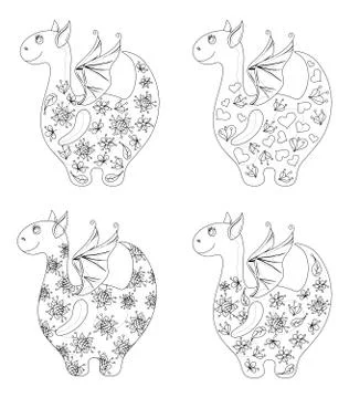 Dragons with patterns, contours Stock Illustration