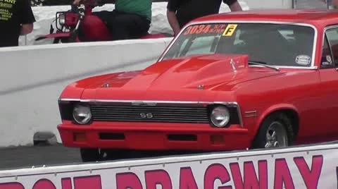 DRAGRACING-082 RED CHEVELLE SS POPPING A WHEELIE Stock Footage 10679507