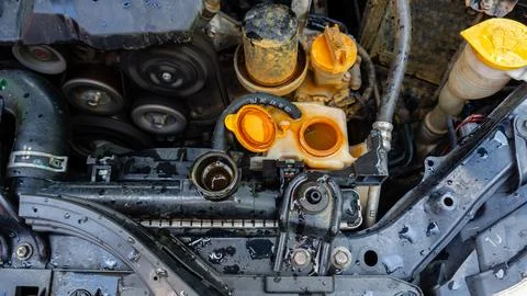 Drain and celan car engine cooling system with water. Stock Photos