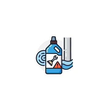 Drain cleaner bottle and pipe plumbing illustration Stock Illustration