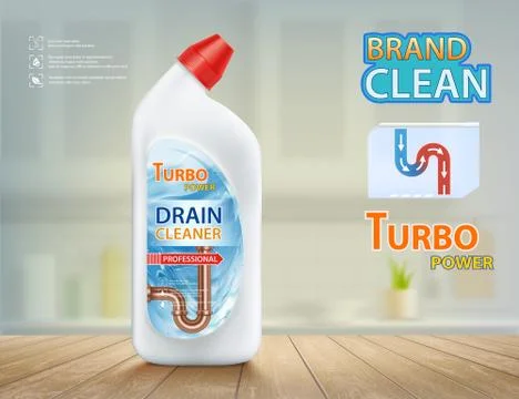 Drain cleaner. Detergent in plastic bottle and pipe Stock-Illustration