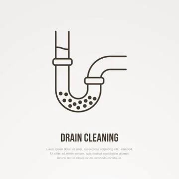 Drain cleaning flat line icon. Outline sign of blocked water pipe. Vector Stock Illustration
