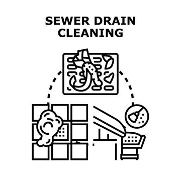 Drain cleaning process resolving pipe blockage problem Stock Illustration