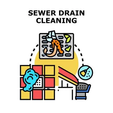 Drain cleaning process resolving pipe blockage problem Stock Illustration