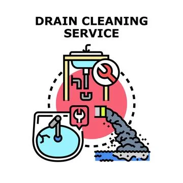 Drain cleaning service concept illustration performing plumbing maintenance Stock Illustration