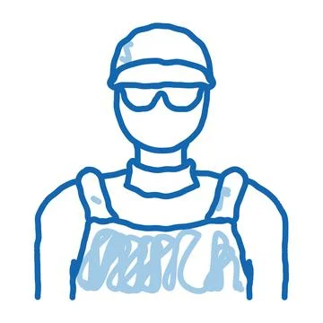 Drain cleaning worker doodle icon hand drawn illustration Stock Illustration