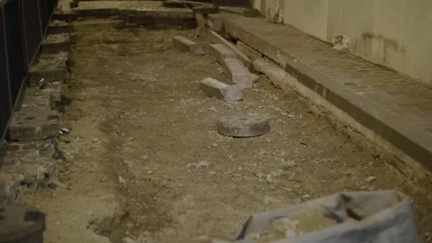Drain cover and road construction site at night in Paris Stock Footage 245722795