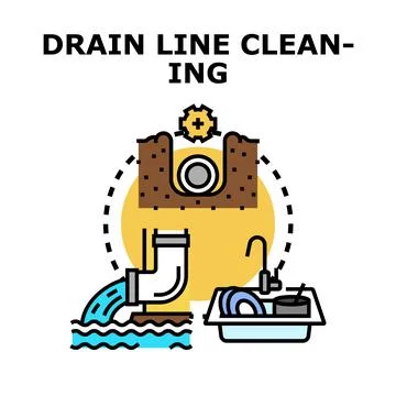Drain line cleaning process concept illustration Stock Illustration