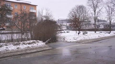Drain overflowed causing flooded streets and roads Stock Footage 153496384