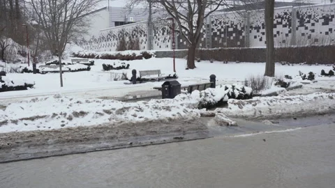 Drain pipe broken causing flooded streets and roads Stock Footage 153496161