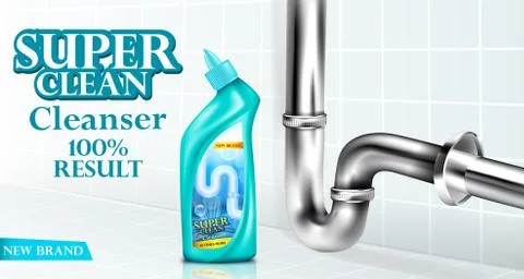 Drain pipe cleaner ad poster, detergent Stock-Illustration