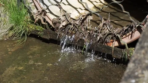 Drain pipe or effluent or sewer release wastewater into river. Sewage or Stock Footage 131366937