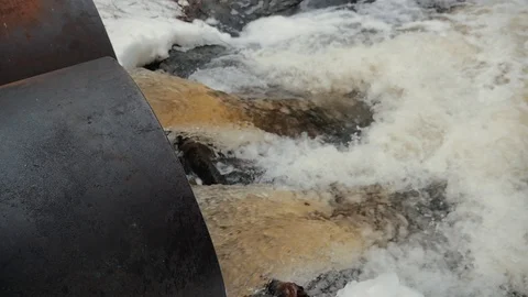 Drain pipes, environmental pollution. Drainage system flood protection Video stock 109557101
