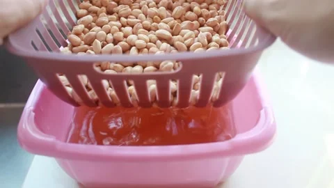 Drain the soaking peanut Stock Footage 247363307