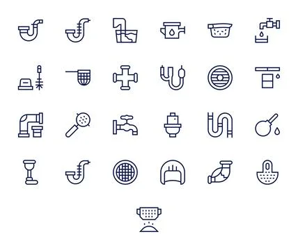 Drain Vector Icon Toolkit featuring 25 Editable 256x256 Regular Line elements Stock Illustration