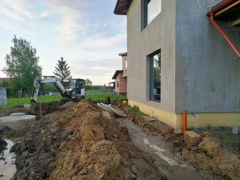 Drainage ground work in progress Stock Photos