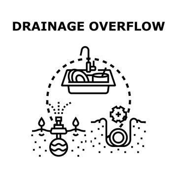 Drainage overflow problem causing water pipe blockage Stock Illustration