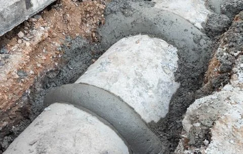 Drainage systems under construction to improve existing roads for increased e Foto stock