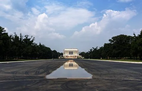 Drained Reflecting Pool: Wide Perspective Facing the Lincoln Memorial Stock Photos