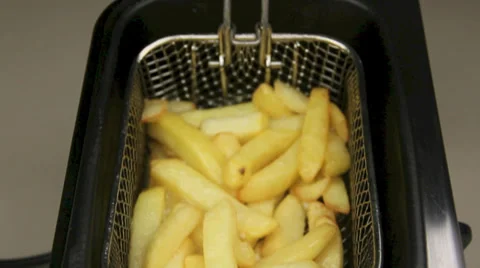 Draining Chips In Fryer From Front Stock Footage 37172500