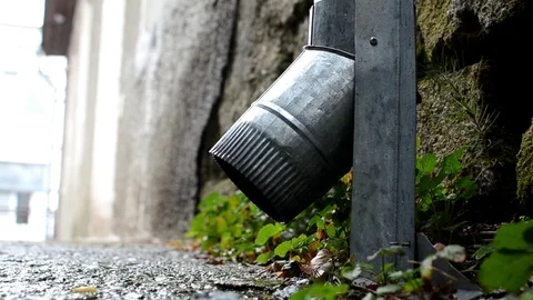 Drainpipe close on an old stone house Stock Footage 97011150