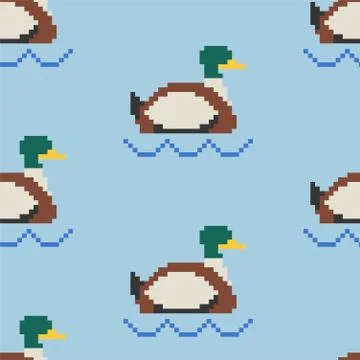 Drake pixel art pattern. Pond 8bit of texture. waterfowl bird background. Vec Illustrazione stock
