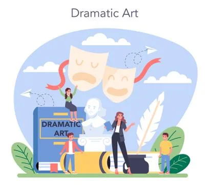 Drama class concept. Children creative subject, school play. Kid studying Illustrazione stock