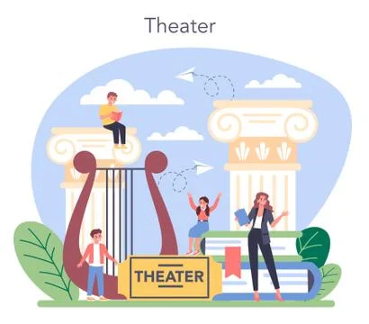 Drama class concept. Children creative subject, school play. Kid studying Illustrazione stock