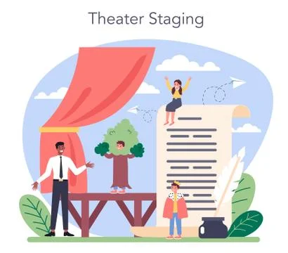 Drama class concept. Children creative subject, school play. Kid studying Illustrazione stock
