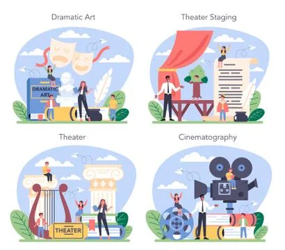 Drama class concept set. Children creative subject, school play. Kid studying Illustrazione stock