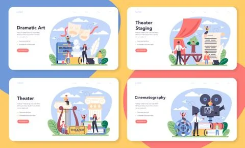 Drama class web banner or landing page set. Children creative subject Stock Illustration