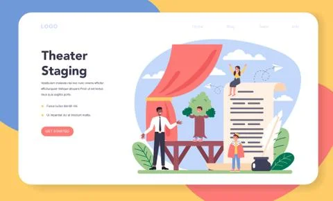 Drama class web banner or landing page. Children creative subject Stock Illustration