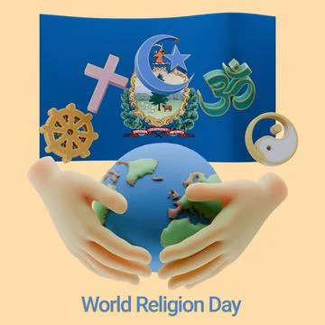 Dramatic 3D renders of World Religion Day with Vermont Flags Stock Illustration