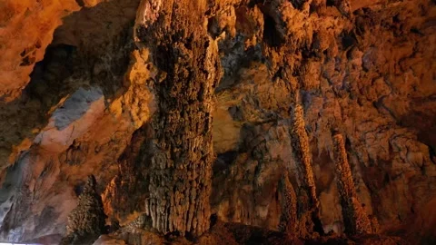 Dramatic 4K Aerial View of Limestone Columns in Dong Nguom Cave, Vietnam Stock Footage 347152511