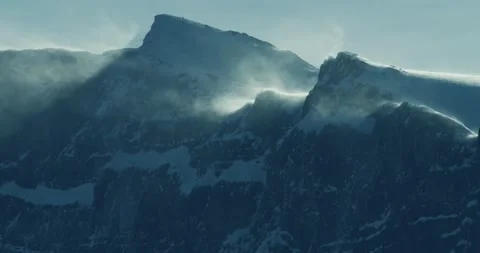 Dramatic 4K Aerial View of Snowy Mountain Peaks with Cloud Shadows Vídeos de archivo 323835786