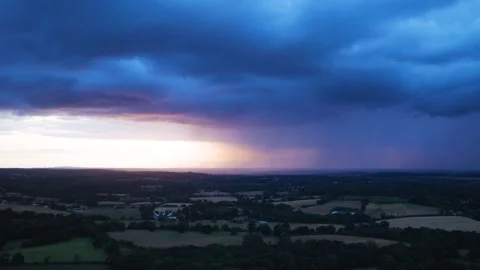 Dramatic 4k drone aerial view of a storm in West Berkshire, England, UK Video stock 314280966