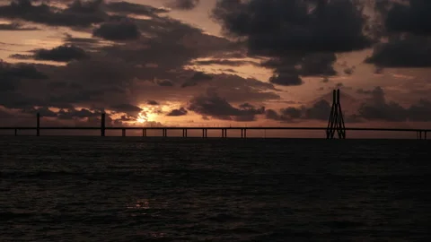 Dramatic 4K Time-lapse of Bandra Worli Sea Link Aerial view, Mumbai City, 4k Video stock 138265167